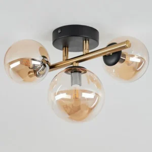 hofstein Plafonnier Chehalis LED Laiton, Noir, 3 lumières* Lampes En Verre