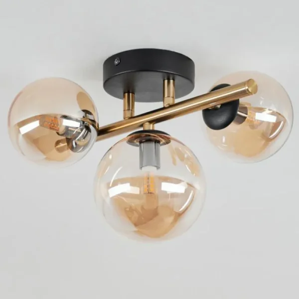 hofstein Plafonnier Chehalis LED Laiton, Noir, 3 lumières* Lampes En Verre