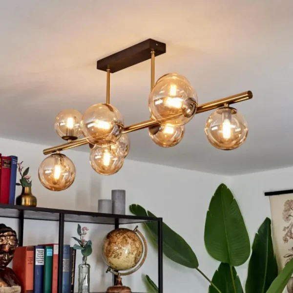 hofstein Plafonnier Chehalis LED Laiton, Noir, 9 lumières* Lampes En Verre