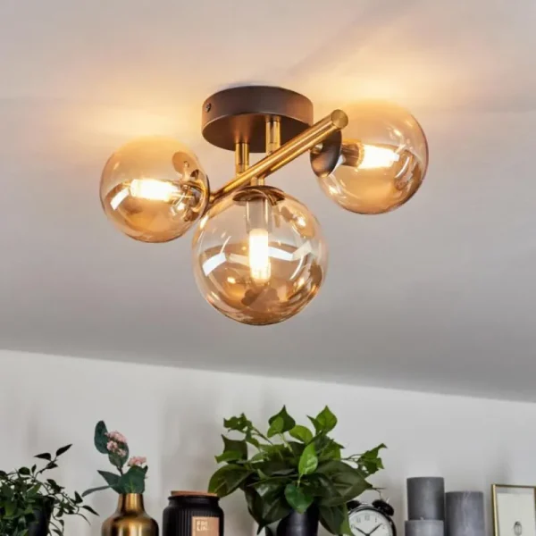 hofstein Plafonnier Chehalis LED Laiton, Noir, 3 lumières* Lampes En Verre