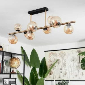 hofstein Plafonnier Chehalis LED Laiton, Noir, 9 lumières* Lampes En Verre