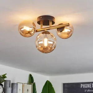 hofstein Plafonnier Chehalis LED Laiton, Noir, 3 lumières* Lampes En Verre