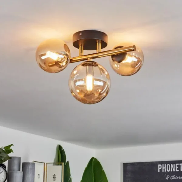 hofstein Plafonnier Chehalis LED Laiton, Noir, 3 lumières* Lampes En Verre