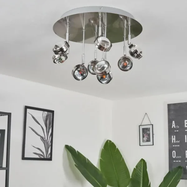 hofstein Plafonnier Fernandaires LED Nickel mat, 18 lumières* Lampes En Verre