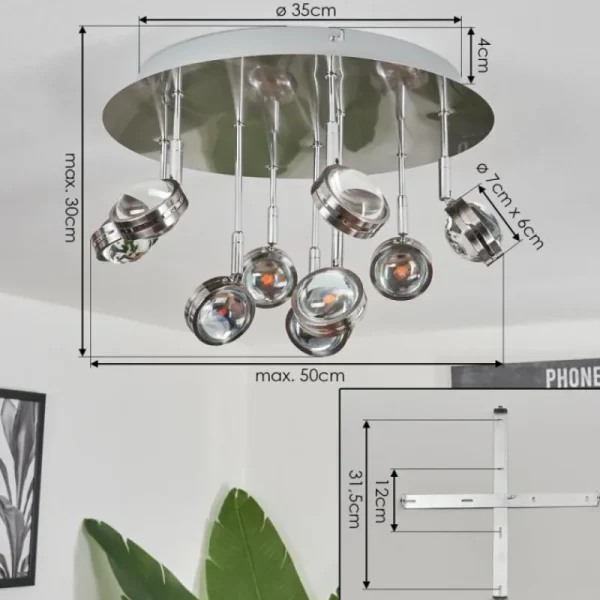 hofstein Plafonnier Fernandaires LED Nickel mat, 18 lumières* Lampes En Verre