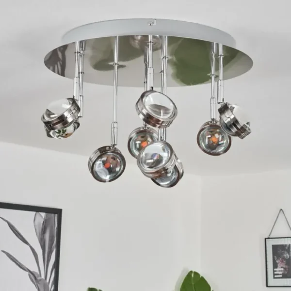 hofstein Plafonnier Fernandaires LED Nickel mat, 18 lumières* Lampes En Verre