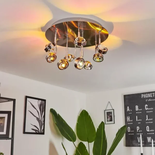 hofstein Plafonnier Fernandaires LED Nickel mat, 18 lumières* Lampes En Verre