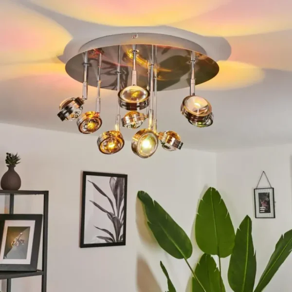 hofstein Plafonnier Fernandaires LED Nickel mat, 18 lumières* Lampes En Verre