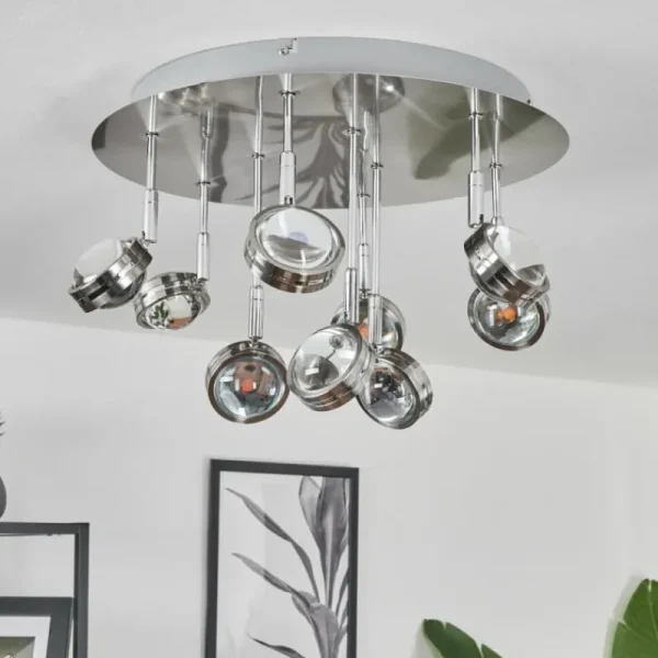 hofstein Plafonnier Fernandaires LED Nickel mat, 18 lumières* Lampes En Verre