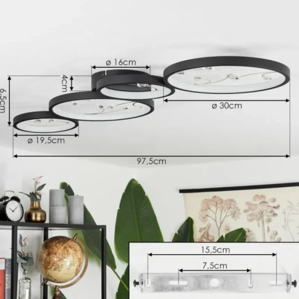 hofstein Plafonnier Fombillou LED Noir, 1 lumière* Lampes Modernes