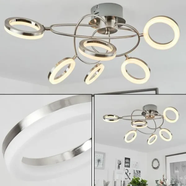 hofstein Plafonnier Frans LED Nickel mat, 1 lumière* Lampes Modernes