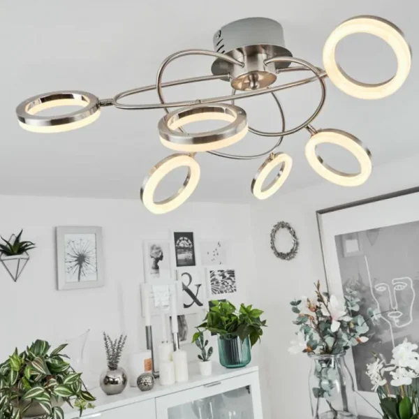 hofstein Plafonnier Frans LED Nickel mat, 1 lumière* Lampes Modernes