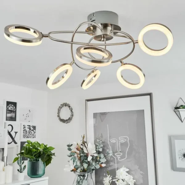 hofstein Plafonnier Frans LED Nickel mat, 1 lumière* Lampes Modernes