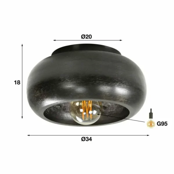 hofstein Plafonnier Gralhos Argent Oxydé, Noir, 1 lumière* Lampes Modernes