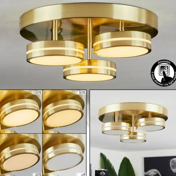 hofstein Plafonnier Huallilemu LED Laiton, 3 lumières* Lampes Modernes