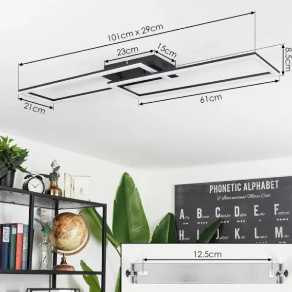 hofstein Plafonnier Hyacinthe LED Noir, 1 lumière, Télécommandes* Lampes Modernes