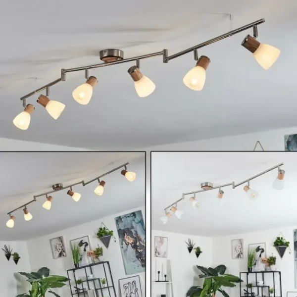 hofstein Plafonnier Icalma Bois clair, Nickel mat, 6 lumières* Lampes Modernes