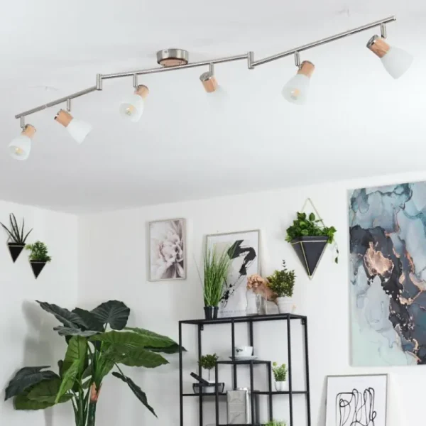 hofstein Plafonnier Icalma Bois clair, Nickel mat, 6 lumières* Lampes Modernes