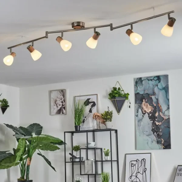 hofstein Plafonnier Icalma Bois clair, Nickel mat, 6 lumières* Lampes Modernes
