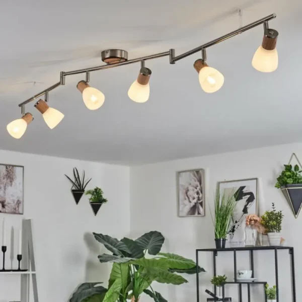hofstein Plafonnier Icalma Bois clair, Nickel mat, 6 lumières* Lampes Modernes
