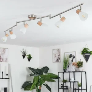 hofstein Plafonnier Icalma Bois clair, Nickel mat, 6 lumières* Lampes Modernes