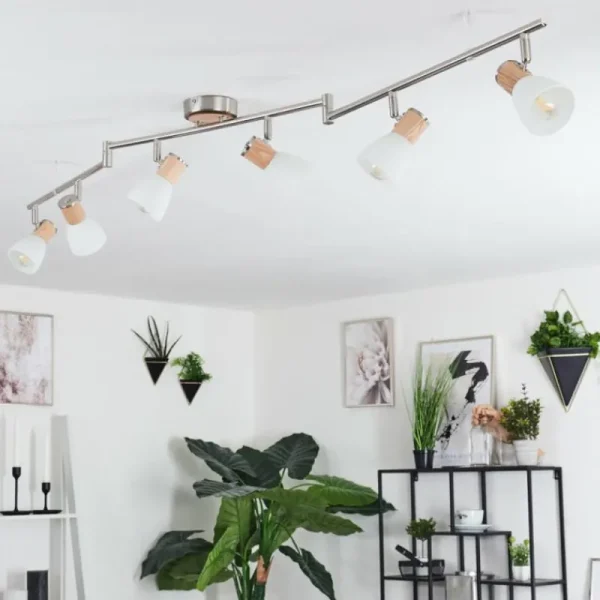 hofstein Plafonnier Icalma Bois clair, Nickel mat, 6 lumières* Lampes Modernes