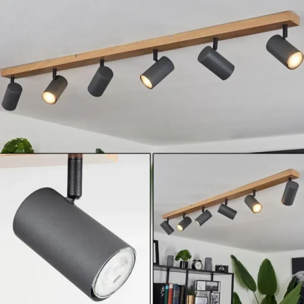 hofstein Plafonnier Javel Brun, Gris, Couleur bois, 6 lumières* Lampes Modernes