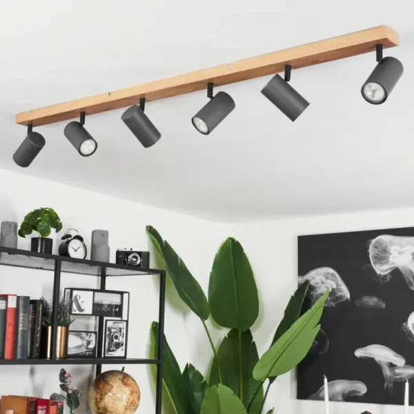 hofstein Plafonnier Javel Brun, Gris, Couleur bois, 6 lumières* Lampes Modernes