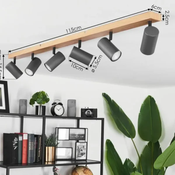 hofstein Plafonnier Javel Brun, Gris, Couleur bois, 6 lumières* Lampes Modernes