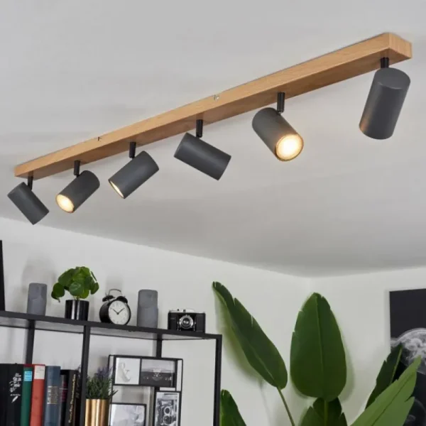 hofstein Plafonnier Javel Brun, Gris, Couleur bois, 6 lumières* Lampes Modernes