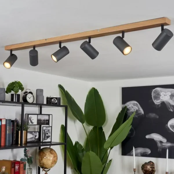 hofstein Plafonnier Javel Brun, Gris, Couleur bois, 6 lumières* Lampes Modernes