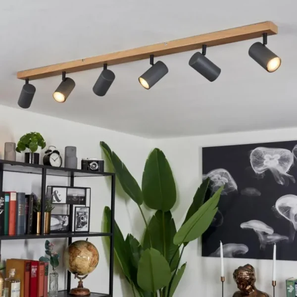 hofstein Plafonnier Javel Brun, Gris, Couleur bois, 6 lumières* Lampes Modernes