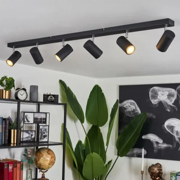 hofstein Plafonnier Javel Chrome, Noir, 6 lumières* Lampes Modernes