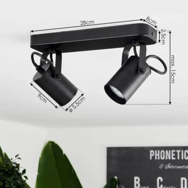 hofstein Plafonnier Kergus Noir, 2 lumières* Lampes Modernes