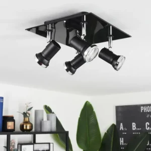 hofstein Plafonnier Lanrigan Chrome, Noir, 4 lumières* Lampes En Verre