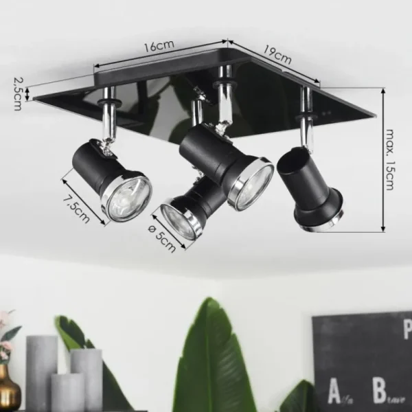 hofstein Plafonnier Lanrigan Chrome, Noir, 4 lumières* Lampes En Verre