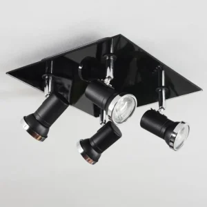hofstein Plafonnier Lanrigan Chrome, Noir, 4 lumières* Lampes En Verre