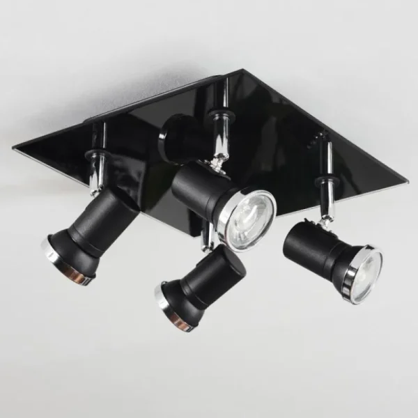 hofstein Plafonnier Lanrigan Chrome, Noir, 4 lumières* Lampes En Verre