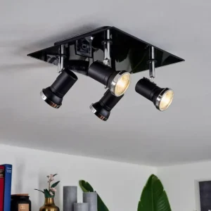 hofstein Plafonnier Lanrigan Chrome, Noir, 4 lumières* Lampes En Verre