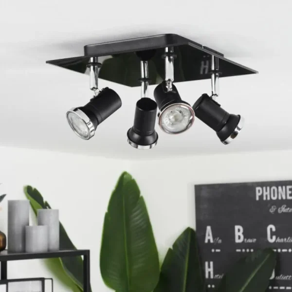 hofstein Plafonnier Lanrigan Chrome, Noir, 4 lumières* Lampes En Verre