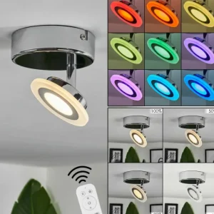 hofstein Plafonnier Lucy LED Chrome, 1 lumière, Télécommandes, Changeur de couleurs* Lampes Modernes