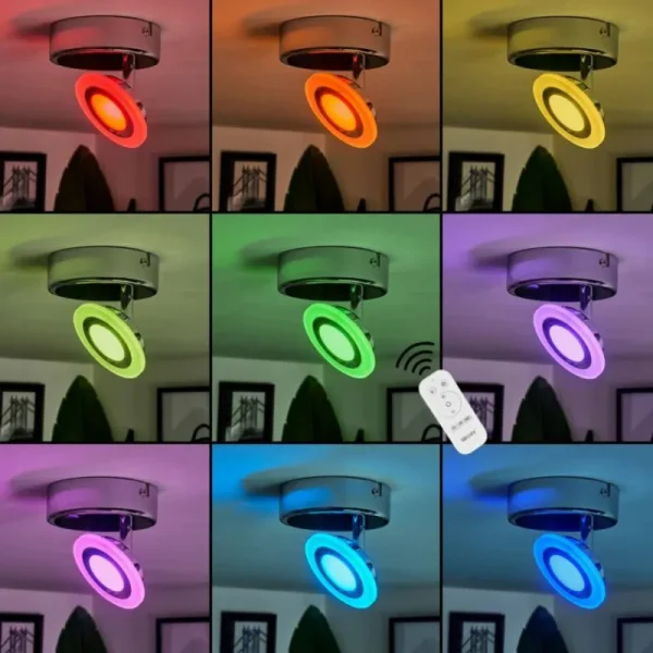 hofstein Plafonnier Lucy LED Chrome, 1 lumière, Télécommandes, Changeur de couleurs* Lampes Modernes