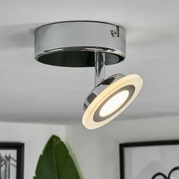 hofstein Plafonnier Lucy LED Chrome, 1 lumière, Télécommandes, Changeur de couleurs* Lampes Modernes