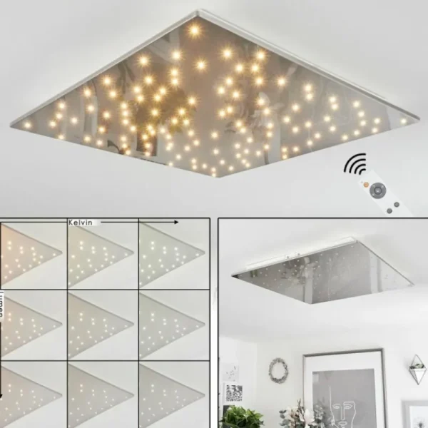 hofstein Plafonnier Madrier LED Nickel mat, Blanc, 1 lumière, Télécommandes* Lampes Modernes