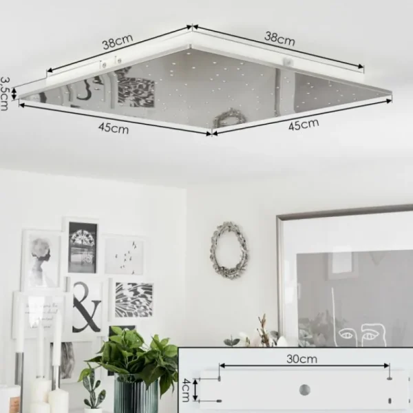 hofstein Plafonnier Madrier LED Nickel mat, Blanc, 1 lumière, Télécommandes* Lampes Modernes