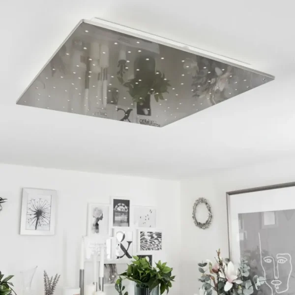 hofstein Plafonnier Madrier LED Nickel mat, Blanc, 1 lumière, Télécommandes* Lampes Modernes