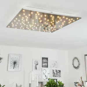 hofstein Plafonnier Madrier LED Nickel mat, Blanc, 1 lumière, Télécommandes* Lampes Modernes