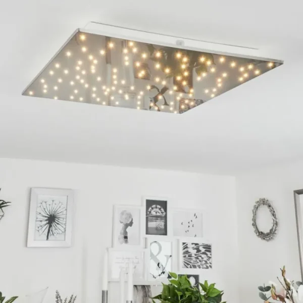 hofstein Plafonnier Madrier LED Nickel mat, Blanc, 1 lumière, Télécommandes* Lampes Modernes