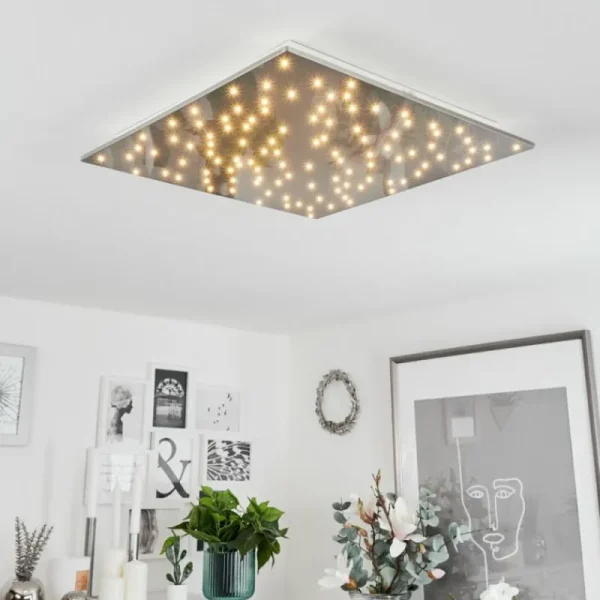 hofstein Plafonnier Madrier LED Nickel mat, Blanc, 1 lumière, Télécommandes* Lampes Modernes
