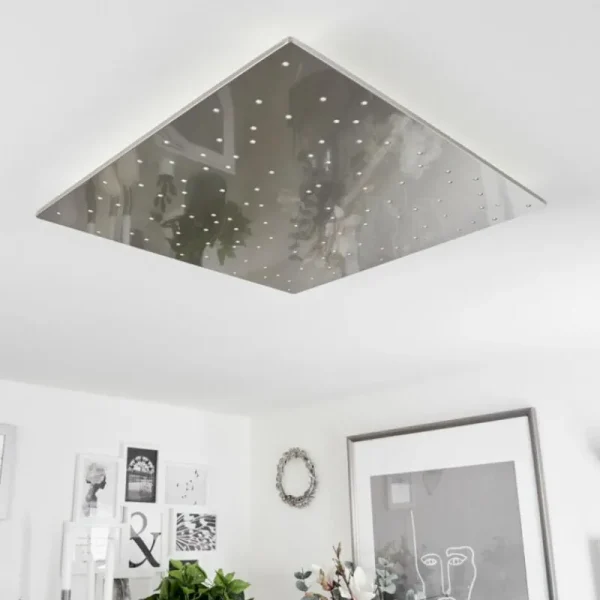 hofstein Plafonnier Madrier LED Nickel mat, Blanc, 1 lumière, Télécommandes* Lampes Modernes